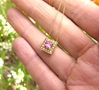 Princess Cut Natural Pink Sapphire and Diamond Halo Pendant in 14k yellow gold for sale