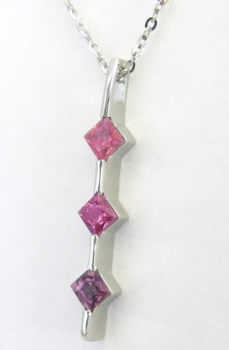 Natural Princess Cut Purple and Pink Sapphire Pendant in 14k white gold