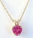 Natural Heart Cut Bright Pink Sapphire Solitaire Pendant Necklace in 14k yellow gold