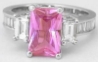 Natural Radiant Cut 2.05 carat Pink Sapphire and Large Baguette Diamond Ring in 14k white gold
