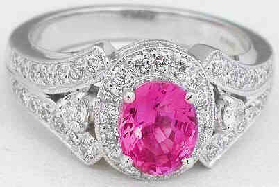Oval Pink Sapphire Diamond Ring 14k