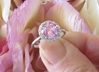 Large Natural Round Light Pink Sapphire Wedding Ring with real diamonds in 14k white gold for sale