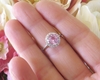 Large Round Natural Light Pink Sapphire Engagement Ring in real 14k white gold