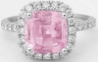 GIA Unheated Pink Sapphire Ring - Cushion - Diamond  Halo- 14k white gold