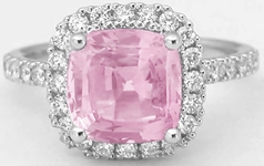 GIA Unheated Pink Sapphire Ring - Cushion - Diamond  Halo- 14k white gold