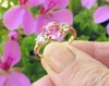 Natural Oval Pink and Round White Sapphire Three Stone Ring