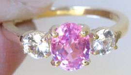 Oval Natural Pink and White Sapphire Three Stone Ring