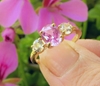 Oval Natural Pink and White Sapphire 14k yellow gold Ring for sale
