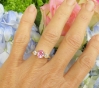 Oval Natural Pink and White Sapphire Three Stone Ring in 14k yellow gold for sale