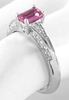 Nautual Women's Emerald Cut Pink Sapphire Engagement Ring with Diamonds in 14k white gold