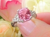 Large Padparadscha Color Peach Pink Sapphire Engagement Ring in 14k white gold for sale