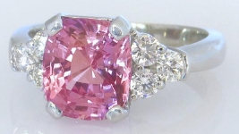 Peachy Pink Sapphire Padparadscha Color and Diamond Ring in 14k white gold - Exceptional - AAAAA Quality