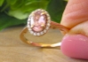 Natural Pink Sapphire Diamond Halo Ring - Ceylon rosy pink sapphire set in 14k rose gold