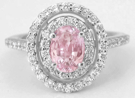 Natural Peachy Pink Sapphire Ring in White Gold