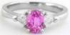 Natural Oval Pink Sapphire and Trillion Diamond Engagement Ring in Platinum
