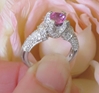 Round Cut Natural Pink Sapphire Real Pave Diamond Ring in antique design 18k white gold setting