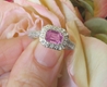 East West Set Natural Pink Sapphire Ring with Real Diamonds in solid 14k white gold