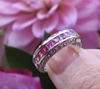 Natural Princess Cut Pink Sapphire Band Ring in 14k white gold for sale