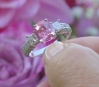 Platinum Cushion Cut Natural Pink Sapphire Ring with Large Princess Cut Diamonds