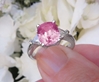 4.12 ctw Ceylon Cushion Cut Pink Sapphire and Diamond Ring in Platinum - SSR-5576