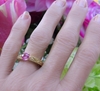 Natural Round Cut Fine Pink Sapphire Solitaire Engagment Ring with ornate carved  14k yellow gold setting
