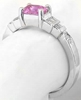 Petite Slim Real Pink Sapphire Ring with Real Baguette Diamonds in 14k white gold