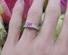 Natural Princess Cut Pink Sapphire Engagement Ring with Real channel set Princess Cut Diamonds in solid 14k white gold band