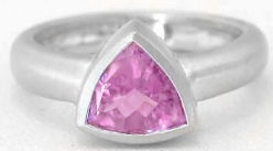 Trillion Natural Pink Sapphire Ring - Bezel Set Solitaire in 14k white gold