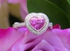 Gem Quality Heart Cut Natural Pink Sapphire Engagement Ring in 18k white gold with real Diamond Halo for sale