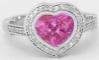 Collector Quality Heart Cut Bubble Gum Pink Sapphire and Diamond Halo Engagement Ring in 18k white gold