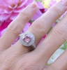 Natural Light Pink Round Sapphire Statement Ring with Real Double Diamond Halo in 14k white gold
