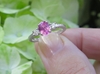 Natural Oval Pink and Round White Sapphire Engagement Ring in ornate 14k white gold band for sale