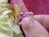 Cushion Cut Hot Pink Sapphire and Diamond Statement Ring in 14k white gold band for sale