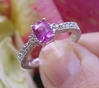 Real Hot Pink Sapphire Wedding Ring with Cushion Cut Real Sapphire in 14k white gold band for sale