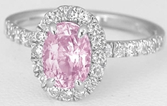 Light Pink Oval Natural Pink Sapphire Ring - Diamond Halo and White Gold Setting