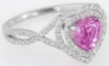 Heart Shape Pink Sapphire Ring with Diamond Halo in 14k white gold