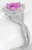 Natural Heart Shape Pink Sapphire Ring with Double Diamond Halo in 14k white gold