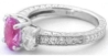 Fine Pink Sapphire Three Stone Ring with Oval Diamonds in 14k white gold