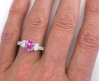 Genuine Fine Pink Sapphire Three Stone Ring with Oval Diamonds in 14k white gold