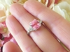 Large Peach Pink Sapphire Ring with Real Side Diamonds in 14k white gold for sale