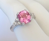 Large Padparadscha Color Peach Pink Sapphire Ring with Real Side Diamonds in 14k white gold for sale