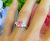 Expensive Rare Cushion Ceylon Peachy Pink Sapphire Engagement Ring in solid 14k white gold