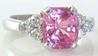 Large Cushion Ceylon Peachy Pink Sapphire Ring in 14k white gold