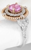 Round Real Pink Sapphire Ring with Diamond Halo in white and rose gold