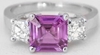 Purple Magenta Sapphire Ring with Asscher Cut Diamonds 