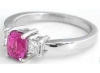 Natural Cushion Cut Pink Sapphire Three Stone Ring with Diamonds in 14k white gold