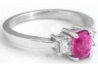 Fine Cushion Cut Pink Sapphire Three Stone Ring with Diamonds in 14k white gold