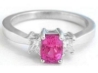 Cushion Cut Pink Sapphire Three Stone Ring with Diamonds in 14k white gold