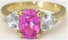 Heirloom Quality Unheated Pink Sapphire and White Sapphire Past Present Future Ring in 14k yellow gold