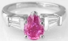 Pear cut natural pink sapphire engagement ring in 18k white gold
